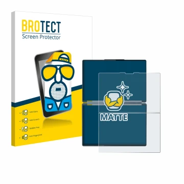 Parte frontal de un envase de producto con el logotipo de la marca BROTECT. Al lado se muestra el dispositivo Lenovo Yoga Book