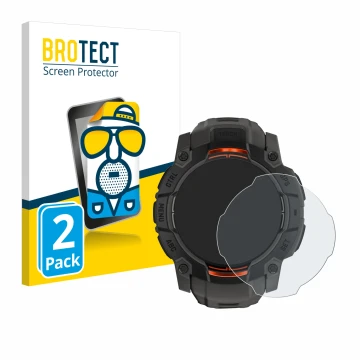 Parte frontal de un envase de producto con el logotipo de la marca BROTECT. Al lado se muestra el dispositivo Garmin Instinct 