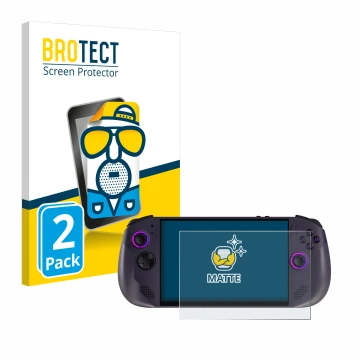 Parte frontal de un envase de producto con el logotipo de la marca BROTECT. Al lado se muestra el dispositivo Lenovo Legion Go