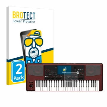 Parte frontal de un envase de producto con el logotipo de la marca BROTECT. Al lado se muestra el dispositivo KORG Pa700 con s