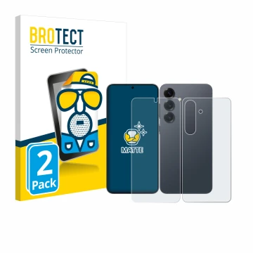 Parte frontal de un envase de producto con el logotipo de la marca BROTECT. Al lado se muestra el dispositivo Samsung Galaxy S