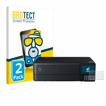 Parte frontal de un envase de producto con el logotipo de la marca BROTECT. Al lado se muestra el dispositivo Epson EcoTank ET