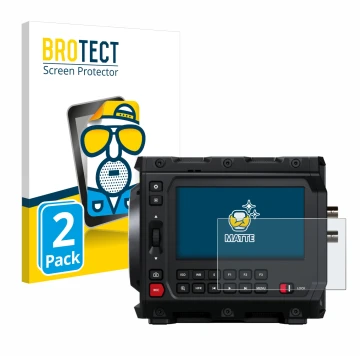 Parte frontal de un envase de producto con el logotipo de la marca BROTECT. Al lado se muestra el dispositivo Blackmagic Desig