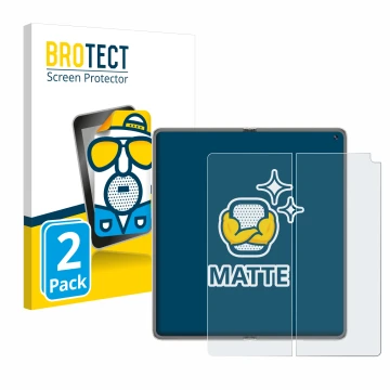 Parte frontal de un envase de producto con el logotipo de la marca BROTECT. Al lado se muestra el dispositivo Huawei Mate X6 (