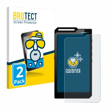 Parte frontal de un envase de producto con el logotipo de la marca BROTECT. Al lado se muestra el dispositivo Hiby R4 con su p