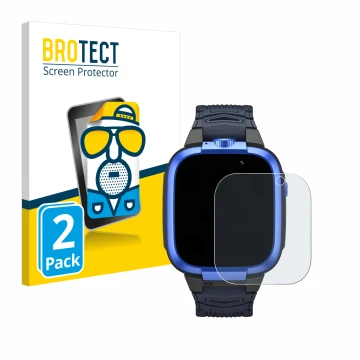 Parte frontal de un envase de producto con el logotipo de la marca BROTECT. Al lado se muestra el dispositivo Xiaomi Mibro Kid