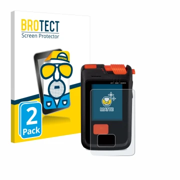 Parte frontal de un envase de producto con el logotipo de la marca BROTECT. Al lado se muestra el dispositivo Mammut Barryvox 