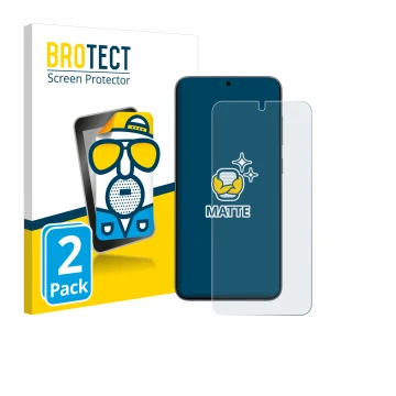 Parte frontal de un envase de producto con el logotipo de la marca BROTECT. Al lado se muestra el dispositivo Samsung Galaxy S