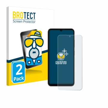 Parte frontal de un envase de producto con el logotipo de la marca BROTECT. Al lado se muestra el dispositivo ZTE Blade A55 co