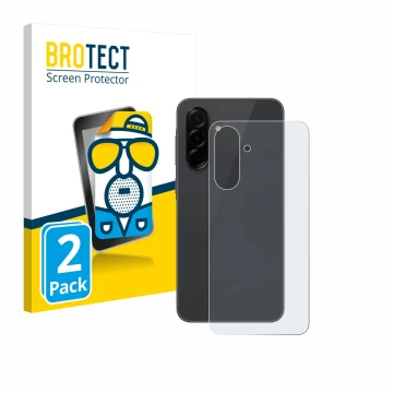 Parte frontal de un envase de producto con el logotipo de la marca BROTECT. Al lado se muestra el dispositivo Samsung Galaxy A