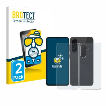 Parte frontal de un envase de producto con el logotipo de la marca BROTECT. Al lado se muestra el dispositivo Samsung Galaxy A