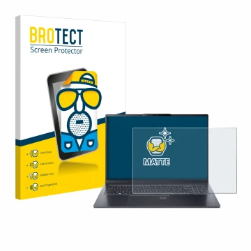 Parte frontal de un envase de producto con el logotipo de la marca BROTECT. Al lado se muestra el dispositivo Acer Swift Go 16