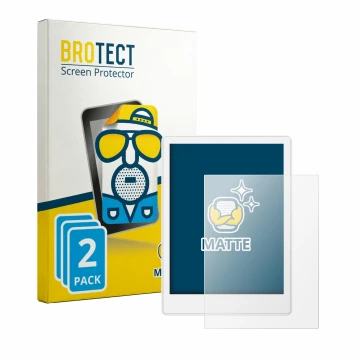 Parte frontal de un envase de producto con el logotipo de la marca BROTECT. Al lado se muestra el dispositivo Meebook M8 7.8