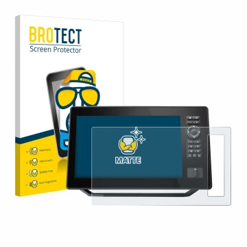 Parte frontal de un envase de producto con el logotipo de la marca BROTECT. Al lado se muestra el dispositivo Humminbird Xplor