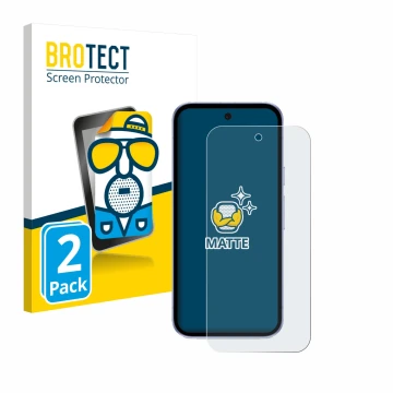 Parte frontal de un envase de producto con el logotipo de la marca BROTECT. Al lado se muestra el dispositivo Google Pixel 9a 