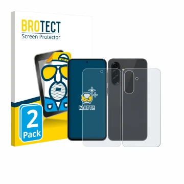 Parte frontal de un envase de producto con el logotipo de la marca BROTECT. Al lado se muestra el dispositivo Samsung Galaxy A