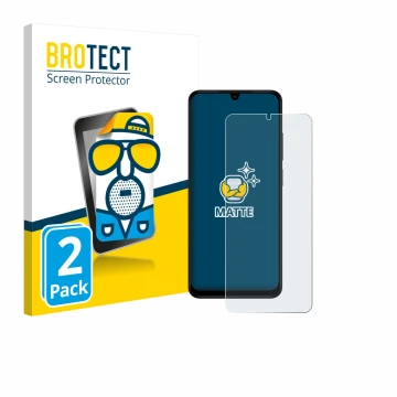 Parte frontal de un envase de producto con el logotipo de la marca BROTECT. Al lado se muestra el dispositivo Xiaomi Redmi A5 
