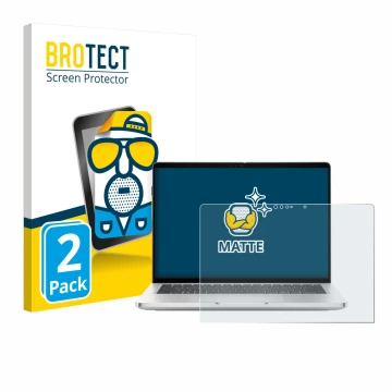 Parte frontal de un envase de producto con el logotipo de la marca BROTECT. Al lado se muestra el dispositivo Dell Pro 13 Plus