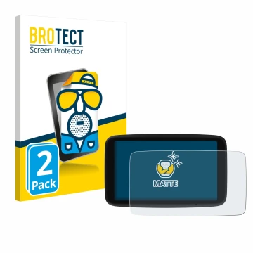 Parte frontal de un envase de producto con el logotipo de la marca BROTECT. Al lado se muestra el dispositivo TomTom Go Naviga