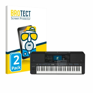 Parte frontal de un envase de producto con el logotipo de la marca BROTECT. Al lado se muestra el dispositivo Yamaha PSR-SX720