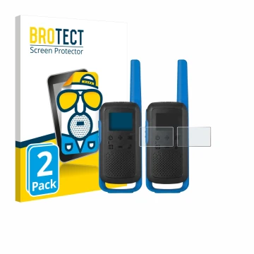 Parte frontal de un envase de producto con el logotipo de la marca BROTECT. Al lado se muestra el dispositivo Motorola TALKABO