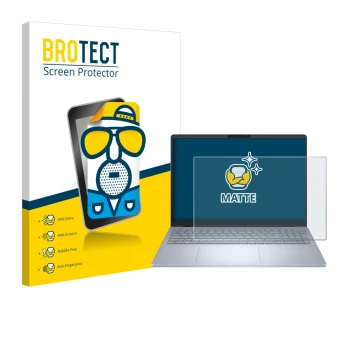 Parte frontal de un envase de producto con el logotipo de la marca BROTECT. Al lado se muestra el dispositivo Dell 16 Plus Lap