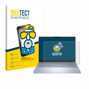 Parte frontal de un envase de producto con el logotipo de la marca BROTECT. Al lado se muestra el dispositivo Dell 14 Plus Lap