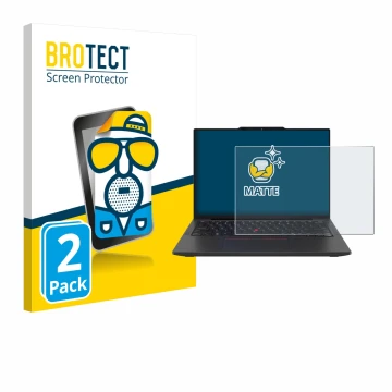 Parte frontal de un envase de producto con el logotipo de la marca BROTECT. Al lado se muestra el dispositivo Lenovo ThinkPad 