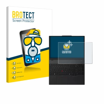 Parte frontal de un envase de producto con el logotipo de la marca BROTECT. Al lado se muestra el dispositivo Lenovo ThinkPad 