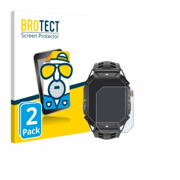 Parte frontal de un envase de producto con el logotipo de la marca BROTECT. Al lado se muestra el dispositivo Oukitel BT80 con