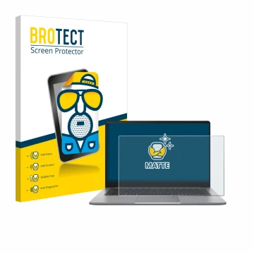 Parte frontal de un envase de producto con el logotipo de la marca BROTECT. Al lado se muestra el dispositivo ASUS ExpertBook 