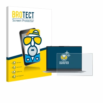 Parte frontal de un envase de producto con el logotipo de la marca BROTECT. Al lado se muestra el dispositivo Lenovo ThinkBook