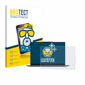 Parte frontal de un envase de producto con el logotipo de la marca BROTECT. Al lado se muestra el dispositivo Lenovo Yoga Slim