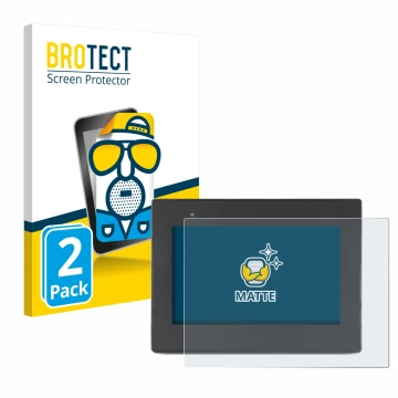 Parte frontal de un envase de producto con el logotipo de la marca BROTECT. Al lado se muestra el dispositivo Weintek cMT2078x