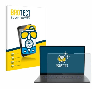 Parte frontal de un envase de producto con el logotipo de la marca BROTECT. Al lado se muestra el dispositivo ASUS ROG Zephyru