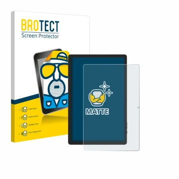 Parte frontal de un envase de producto con el logotipo de la marca BROTECT. Al lado se muestra el dispositivo Doogee Tab E3 Pr