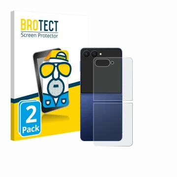 Parte frontal de un envase de producto con el logotipo de la marca BROTECT. Al lado se muestra el dispositivo Samsung Galaxy Z