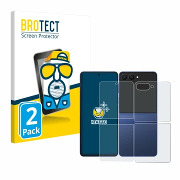 Parte frontal de un envase de producto con el logotipo de la marca BROTECT. Al lado se muestra el dispositivo Samsung Galaxy Z