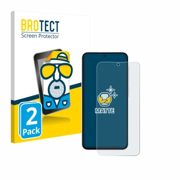 Parte frontal de un envase de producto con el logotipo de la marca BROTECT. Al lado se muestra el dispositivo Samsung Galaxy A
