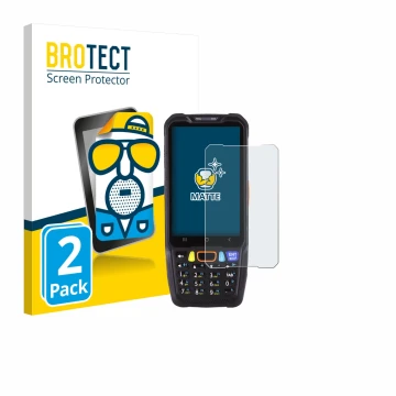 Parte frontal de un envase de producto con el logotipo de la marca BROTECT. Al lado se muestra el dispositivo Point Mobile PM6