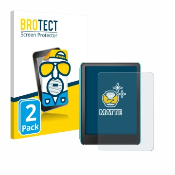 Parte frontal de un envase de producto con el logotipo de la marca BROTECT. Al lado se muestra el dispositivo Amazon Kindle Co