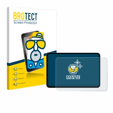 Parte frontal de un envase de producto con el logotipo de la marca BROTECT. Al lado se muestra el dispositivo Teclast T65 con 