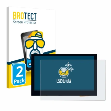 Parte frontal de un envase de producto con el logotipo de la marca BROTECT. Al lado se muestra el dispositivo Waveshare 4.3