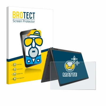 Parte frontal de un envase de producto con el logotipo de la marca BROTECT. Al lado se muestra el dispositivo Lenovo IdeaPad F