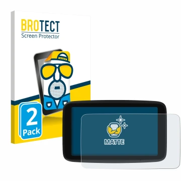 Parte frontal de un envase de producto con el logotipo de la marca BROTECT. Al lado se muestra el dispositivo TomTom GO Classi