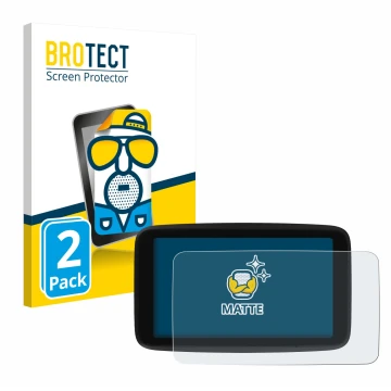 Parte frontal de un envase de producto con el logotipo de la marca BROTECT. Al lado se muestra el dispositivo TomTom GO Classi