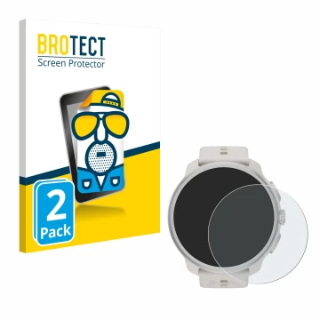 Parte frontal de un envase de producto con el logotipo de la marca BROTECT. Al lado se muestra el dispositivo Suunto Race 2 co