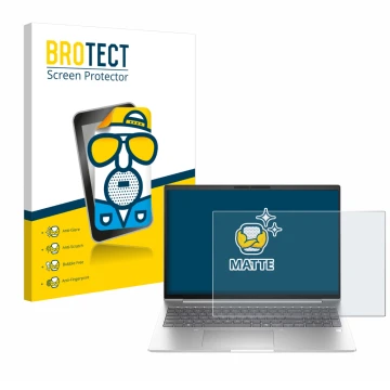 Parte frontal de un envase de producto con el logotipo de la marca BROTECT. Al lado se muestra el dispositivo HP EliteBook 6 G