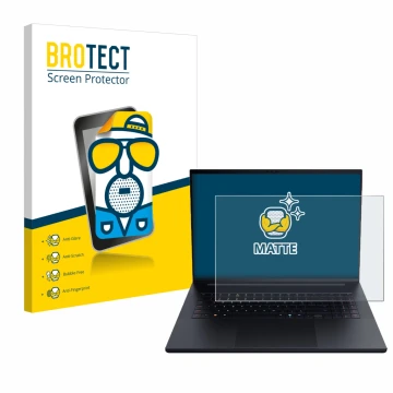 Parte frontal de un envase de producto con el logotipo de la marca BROTECT. Al lado se muestra el dispositivo Razer Blade 18 2