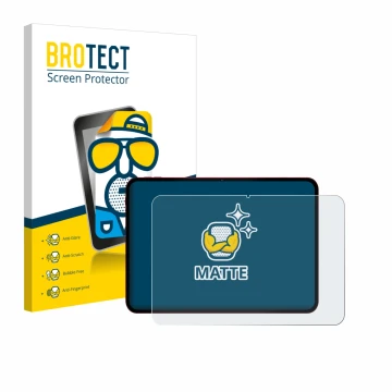 Parte frontal de un envase de producto con el logotipo de la marca BROTECT. Al lado se muestra el dispositivo Teclast T65 Plus